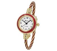 Blekon Collections Women's Cuff Watch - Round Analog Display Arabic Numbers 23mm Case Wire Bracelet Watch for Women Elegant Cable Cuff Bangle Wrist Watch, Gold/Red, Casual, Classic, Elegant, Women’s,