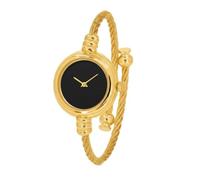 Blekon Collections Women's Cuff Watch - Round Analog Display Arabic Numbers 23mm Case Wire Bracelet Watch for Women Elegant Cable Cuff Bangle Wrist Watch, Plain Black/Gold