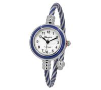 Blekon Collections Women's Cuff Watch - Round Analog Display Arabic Numbers 23mm Case Wire Bracelet Watch for Women Elegant Cable Cuff Bangle Wrist Watch, Silver/Blue, Dress