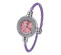 Blekon Collections Women's Cuff Watch - Round Analog Display Arabic Numbers 23mm Case Wire Bracelet Watch for Women Elegant Cable Cuff Bangle Wrist Watch…, Rhinestone Silver/Purple, Casual, Classic,