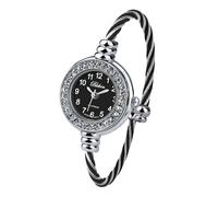 Blekon Collections Women's Cuff Watch - Round Analog Display Arabic Numbers 23mm Case Wire Bracelet Watch for Women Elegant Cable Cuff Bangle Wrist Watch…, Rhinestone Silver/Black, Casual, Classic,