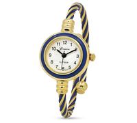 Blekon Collections Women's Cuff Watch - Round Analog Display Arabic Numbers 23mm Case Wire Bracelet Watch for Women Elegant Cable Cuff Bangle Wrist Watch, Blue/Gold, Casual, Classic, Elegant, Women’s,