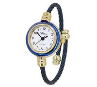 Blekon Collections Women's Cuff Watch - Round Analog Display Arabic Numbers 23mm Case Wire Bracelet Watch for Women Elegant Cable Cuff Bangle Wrist Watch, Gold/Navy