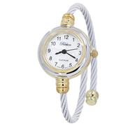 Blekon Collections Women's Cuff Watch - Round Analog Display Arabic Numbers 23mm Case Wire Bracelet Watch for Women Elegant Cable Cuff Bangle Wrist Watch, Gold/White 1, modern