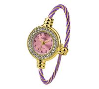 Blekon Collections Women's Cuff Watch - Round Analog Display Arabic Numbers 23mm Case Wire Bracelet Watch for Women Elegant Cable Cuff Bangle Wrist Watch…, Rhinestone Gold/Purple, Casual, Classic,