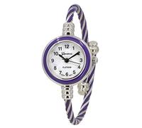 Blekon Collections Women's Cuff Watch - Round Analog Display Arabic Numbers 23mm Case Wire Bracelet Watch for Women Elegant Cable Cuff Bangle Wrist Watch, Silver/Purple, Classic