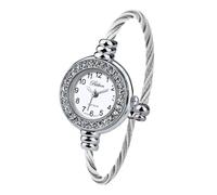 Blekon Collections Women's Cuff Watch - Round Analog Display Arabic Numbers 23mm Case Wire Bracelet Watch for Women Elegant Cable Cuff Bangle Wrist Watch…, Rhinestone Silver/White, Casual, Classic,