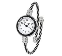 Blekon Collections Women's Cuff Watch - Round Analog Display Arabic Numbers 23mm Case Wire Bracelet Watch for Women Elegant Cable Cuff Bangle Wrist Watch, Silver/Black 3, Elegant