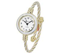 Blekon Collections Women's Cuff Watch - Round Analog Display Arabic Numbers 23mm Case Wire Bracelet Watch for Women Elegant Cable Cuff Bangle Wrist Watch, White/Gold 2
