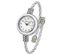 Blekon Collections Women's Cuff Watch - Round Analog Display Arabic Numbers 23mm Case Wire Bracelet Watch for Women Elegant Cable Cuff Bangle Wrist Watch, Silver/White 2, Casual, Classic, Elegant