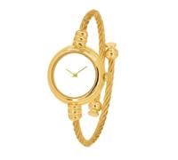 Blekon Collections Women's Cuff Watch - Round Analog Display Arabic Numbers 23mm Case Wire Bracelet Watch for Women Elegant Cable Cuff Bangle Wrist Watch, Plain White/Gold
