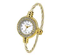 Blekon Collections Women's Cuff Watch - Round Analog Display Arabic Numbers 23mm Case Wire Bracelet Watch for Women Elegant Cable Cuff Bangle Wrist Watch…, Rhinestone Gold/White, Casual, Classic,