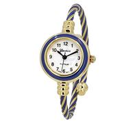 Blekon Collections Women's Cuff Watch - Round Analog Display Arabic Numbers 23mm Case Wire Bracelet Watch for Women Elegant Cable Cuff Bangle Wrist Watch, Blue/Gold, Casual, Classic, Elegant, Women’s,