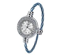 Blekon Collections Women's Cuff Watch - Round Analog Display Arabic Numbers 23mm Case Wire Bracelet Watch for Women Elegant Cable Cuff Bangle Wrist Watch…, Rhinestone Silver/Blue, Casual, Classic,