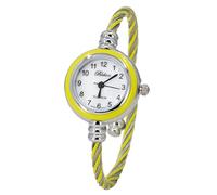 Blekon Collections Women's Cuff Watch - Round Analog Display Arabic Numbers 23mm Case Wire Bracelet Watch for Women Elegant Cable Cuff Bangle Wrist Watch, Silver/Yellow, modern