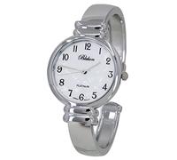 Blekon Collections Women's Mother of Pearl Dial 31mm Case Japanese Quartz Movement Metal Cuff Bangle Watch (Silver)