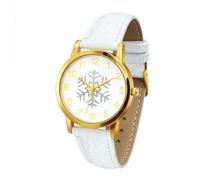 Blekon Collections Women's Quartz 36mm Case Christmas-Themed Leather Two Piece Strap Watch, Gold/Snowflake, Casual, Classic, Elegant, Women’s, Unique