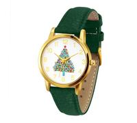 Blekon Collections Women's Quartz 36mm Case Christmas-Themed Leather Two Piece Strap Watch, Gold/Tree, Casual, Classic, Elegant, Women’s, Unique