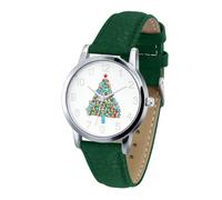 Blekon Collections Women's Quartz 36mm Case Christmas-Themed Leather Two Piece Strap Watch, Silver/Tree, Casual, Classic, Elegant, Women’s, Unique
