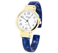 Blekon Collections Women's Round, Oval, Rectangle Case Shapes Acrylic Tortoise Shell Color Design Cuff Bangle Watch, Gold/White/BluePearl/Round