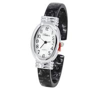 Blekon Collections Women's Round, Oval, Rectangle Case Shapes Acrylic Tortoise Shell Color Design Cuff Bangle Watch, Silver/White/BlackPearl/Oval