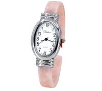 Blekon Collections Women's Round, Oval, Rectangle Case Shapes Acrylic Tortoise Shell Color Design Cuff Bangle Watch, Silver/White/PinkPearl/Oval