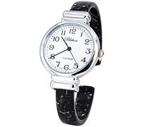 Blekon Collections Women's Round, Oval, Rectangle Case Shapes Acrylic Tortoise Shell Color Design Cuff Bangle Watch, Silver/White/BlackPearl/Round