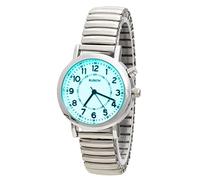 Blekon Original Light Up Dial Watch for Ladies - 33mm Case Push Button Glossy Expansion Band - Analog Watch with Glow in The Dark Dial, Ideal for Everyday and Party Wear, Silver, Medium, Analog Watch