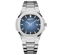 Blekon Original Luxury Men's Bracelet Watch - Classic Square Dial Analog Quartz Wristwatch with Date, Luminous Hands & Markers, Business & Casual Timepiece, Blue/Silver, fashion watch men, elegant men