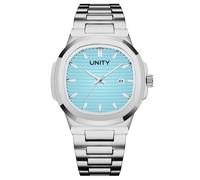 Blekon Original Luxury Men's Bracelet Watch - Classic Square Dial Analog Quartz Wristwatch with Date, Luminous Hands & Markers, Business & Casual Timepiece, Aqua/Silver, fashion watch men, elegant men