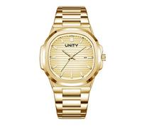 Blekon Original Luxury Men's Bracelet Watch - Classic Square Dial Analog Quartz Wristwatch with Date, Luminous Hands & Markers, Business & Casual Timepiece, Gold/Gold, fashion watch men, elegant men’s