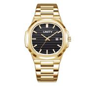 Blekon Original Luxury Men's Bracelet Watch - Classic Square Dial Analog Quartz Wristwatch with Date, Luminous Hands & Markers, Business & Casual Timepiece, Black/Gold, fashion watch men, elegant men