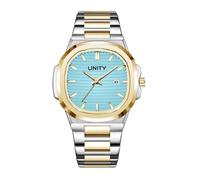 Blekon Original Luxury Men's Bracelet Watch - Classic Square Dial Analog Quartz Wristwatch with Date, Luminous Hands & Markers, Business & Casual Timepiece, Aqua/Two-Tone, fashion watch men, elegant