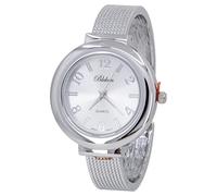Blekon Original Mother of Pearl Cuff Bracelet Watch for Women with 31mm case Japanese Quartz Movement Metal hinged Bangle Style Cuff Wrist Watch for Ladies…, Silver/Mesh
