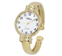 Blekon Original Mother of Pearl Cuff Bracelet Watch for Women with 31mm case Japanese Quartz Movement Metal hinged Bangle Style Cuff Wrist Watch for Ladies, Gold, Small, Quartz Movement