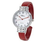Blekon Original Mother of Pearl Cuff Bracelet Watch for Women with 31mm case Japanese Quartz Movement Metal hinged Bangle Style Cuff Wrist Watch for Ladies…, Silver/Red, Classic
