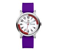 Blekon Pulsometer Nurse Watch with Secondhand - Scrub Matching Band Colors for Medical Professionals - Super EasAy to Read Dial w/Day and Date Indicator, Waterproof Watch, Silver/Purple, minimalist