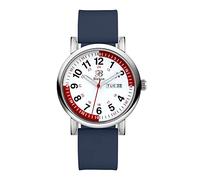 Blekon Pulsometer Nurse Watch with Secondhand - Scrub Matching Band Colors for Medical Professionals - Super EasAy to Read Dial w/Day and Date Indicator, Waterproof Watch, Silver/Navy, Modern
