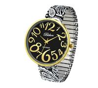 Blekon Women's 41mm Floral Face Stretch Band Watch - White & Black Expansion Bracelet, Bold Multicolor Dial, Easy-Wear Large Face Watch for Women, Black/Black/White