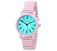Blekon Women's Light Up Dial Watch, Analog Display, 33mm Metal Case, Push Button, Glossy Expansion Band, White, Pink, Analog Watch