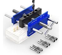 BLEKOO Upgraded 6.7 inch Self Centering Doweling Jig Kit, Drill Jig For Straight Holes Biscuit Joiner Set With 6 Drill Guide Bushings, Adjustable Width Drilling Guide Power Tool Accessory Jigs (Blue)