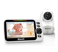 Blemil 5" Split-Screen Baby Monitor with 30-Hour Battery, Large Video Baby Monitor with Camera and Night Vision, Remote Pan/Tilt/Zoom Camera, Two-Way Talk, Lullabies, No WiFi,Up to 1000ft