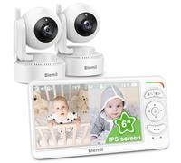 Blemil Baby monitor, Video Baby Monitor with 2 Cameras and Audio, 6 IPS Large Split Screen Remote Pan/Tilt/Zoom Baby Monitor, Video monitor cameras with clear night vision and 30hours battery Life