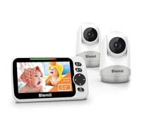 Blemil Upgrade 5" Large Split-Screen Baby Monitor with 30-Hour Battery, Video Baby Monitor with 2 Cameras and Night vision, Remote Pan/Tilt/Zoom, Two-Way Talk, Room Temperature