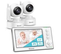 Blemil Upgrade Baby Monitor with 29-Hour Battery, 4.3'' IPS Split-screen Video Baby Monitor with two Cameras and Audio, Remote Pan/Tilt/Zoom, Two-Way Talk, Room Temperature, No WiFi, 2X Zoom