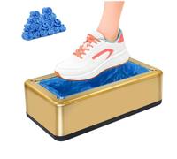 Blemoacha 200 Pcs Shoe Covers Disposable Non Slip, Automatic Portable Dispenser Machine Suit for Adult and Kids All Sizes, Waterproof T Buckle Shoe Cover for Indoors Home Office Hospital (Gold)