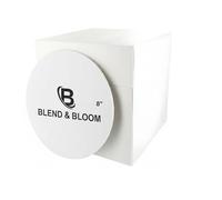 Blend & Bloom White Cake Box and Board, Square Tall Box for Cake Decorations, Premium Masonite Board, Durable Cake Drum with Tall Box (8 Inches)