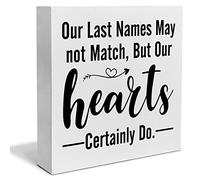 Blended Family Decorative Wooden Box Sign Our Last Names May not Match But Our Hearts Certainly Do Wood Block Plaque Decor Rustic Shelf or Wall Display for Home Living Room Bedroom