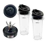 Blender 5-Fins Blade & 2 16oz Single Serve Cups with Lids Replacement Parts for Ninja, Base Extractor Blade for Nutri Ninja Blender 700 Watts QB3000, QB3000SS, QB3000SSW, QB3001SS 30, QB3004, QB3005