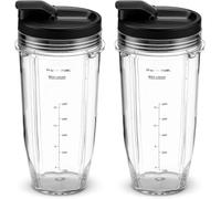 Blender Cups 24oz/710ml, Clear Plastic, with Flip-Top Lid, Measurement Markings, Pack of 2 Portable Blender Cups Compatible with Ninja Blender NC300UK BN750UK BN800UK BN495UK CB350UK CB150UK CB100UK